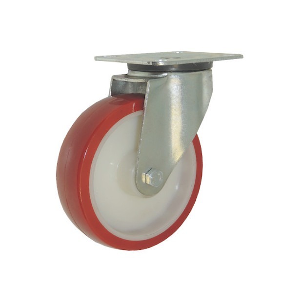 RUOTA IN NYLON E POLIURETANO CON SUPPORTO GIREVOLE